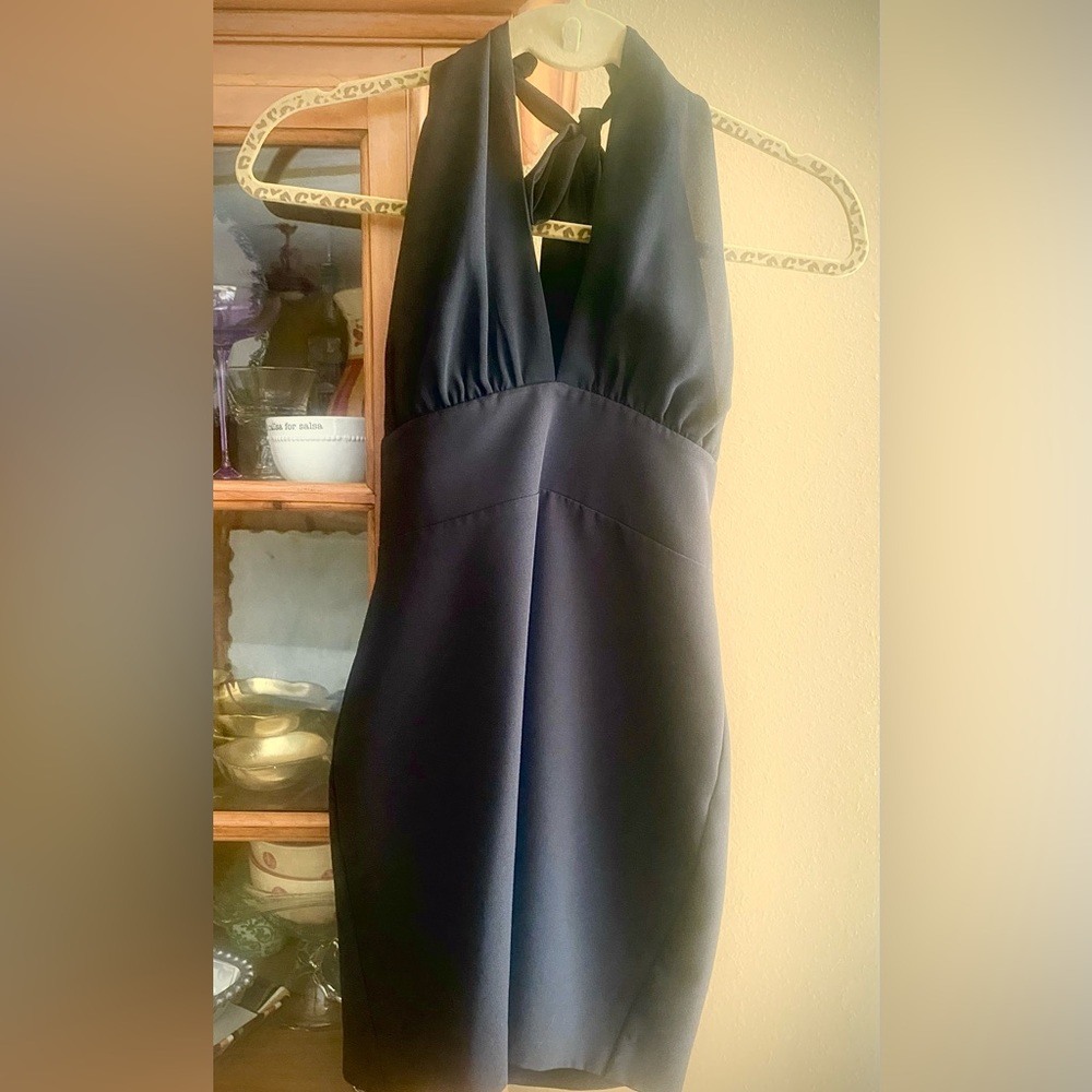 NBD Black Mini Deep V Halter Dress Sz SMALL Like New Condition